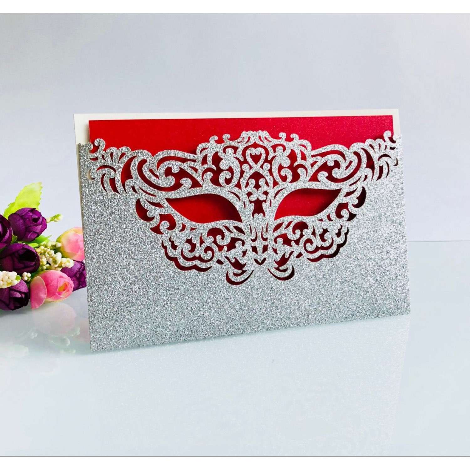 Party Invitation Card Birthday Card Glitter Paper Laser Mask 